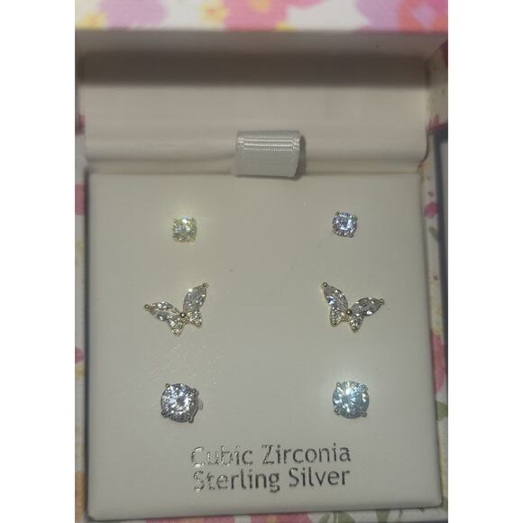 Nanette Lepore Sterling Silver Earring 3 piece Set with Cubic Zirconias - Picture 6 of 8